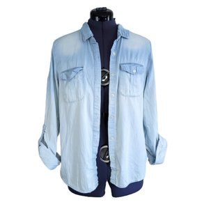Charlotte Russe Blue Denim Colored Chambray Utility Shirt Women's Large